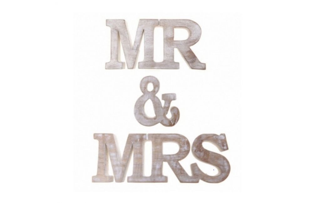Lettre Mr & Mrs en bois blanchi